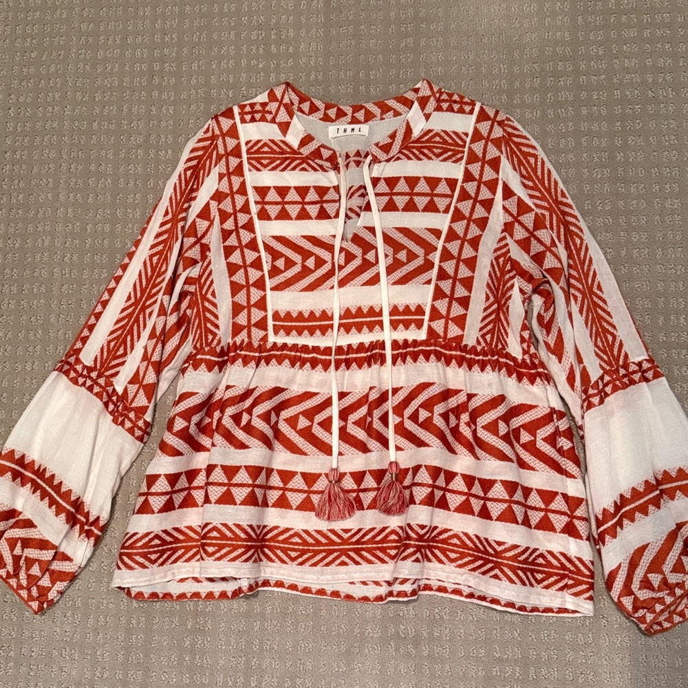 THML Orange embroidered Geometric Top small